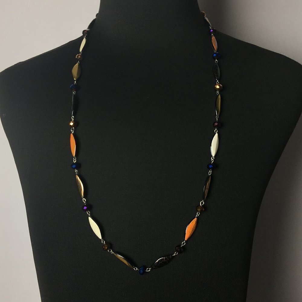 Vintage Multi Color Beaded Necklace Silver Tone